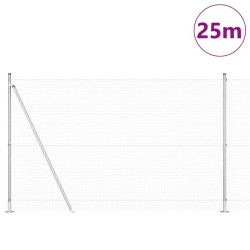 Clôture en Fil Soudé avec 13 Poteaux Flasques 1.6x25 m Acier Galvanisé 