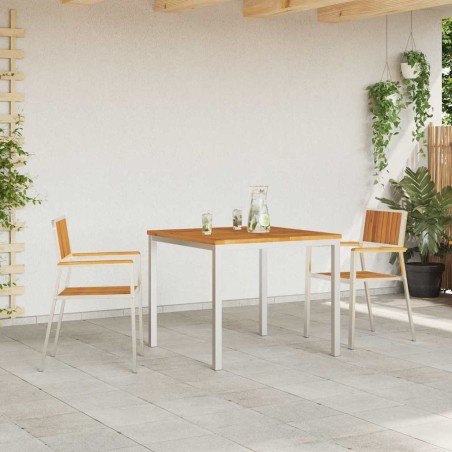 Chaises de jardin empilables 2 pcs en bois d'acacia et acier inoxydable 