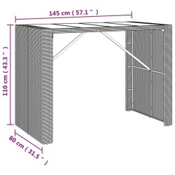Table de bar et dessus en verre gris 145x80x110 cm poly rotin 