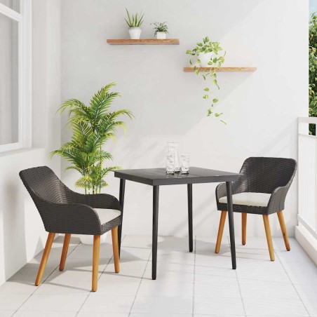 Ensemble de jardin 3 pièces , noir en poly rotin 