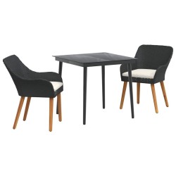 Ensemble de jardin 3 pièces , noir en poly rotin 