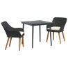 Ensemble de jardin 3 pièces , noir en poly rotin 