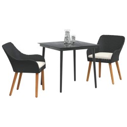 Ensemble de jardin 3 pièces , noir en poly rotin 