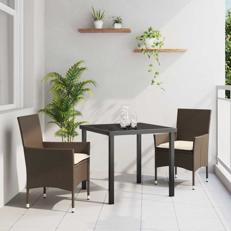 Ensemble de salle à manger pour jardin 3 pcs Marron 2 Places 