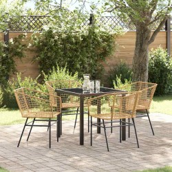 Ensemble de 5 pièces de salle à manger de jardin en poly rattan marron 