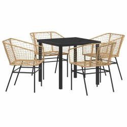 Ensemble de 5 pièces de salle à manger de jardin en poly rattan marron 