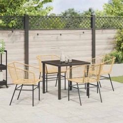 Ensemble de 5 pièces de salle à manger de jardin en poly rattan marron 