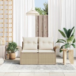 Canapé de jardin 2 places avec rangement et coussins Beige Rattan 