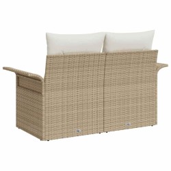 Canapé de jardin 2 places avec rangement et coussins Beige Rattan 