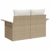 Canapé de jardin 2 places avec rangement et coussins Beige Rattan 