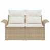 Canapé de jardin 2 places avec rangement et coussins Beige Rattan 