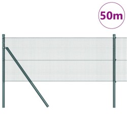 Clôture en fil soudé avec 13 poteaux verts 0,4x50 m en acier 