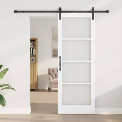Porte coulissante avec matériel 'ORKDAL'en bois massif et verre blanc 