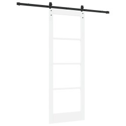 Porte coulissante avec matériel 'ORKDAL'en bois massif et verre blanc 