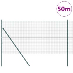 Clôture en fil soudé avec 13 poteaux verts 1x50 m en acier 