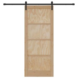 Porte Coulissante avec Kit de Quincaillerie 86x211 cm en Bois Massif de Pin 