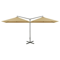 Parasol de jardin double avec mât en acier taupe 600x300 cm 