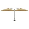 Parasol de jardin double avec mât en acier taupe 600x300 cm 