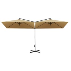 Parasol de jardin double avec mât en acier taupe 600x300 cm 