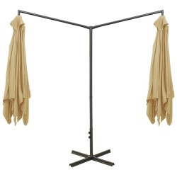 Parasol de jardin double avec mât en acier taupe 600x300 cm 