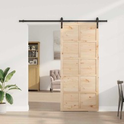 Porte coulissante Marron 90 x 208 cm Bois massif en pin 