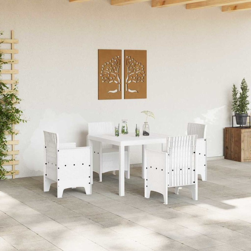 Ensemble repas jardin blanc 5 pcs Blanc Osier résine 