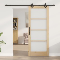 Porte coulissante avec ensemble de matériel 'ORKDAL'en bois massif et verre 