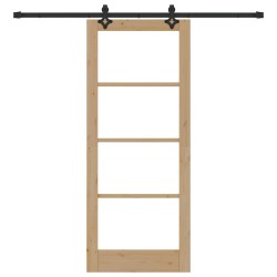 Porte coulissante avec ensemble de matériel 'ORKDAL'en bois massif et verre 