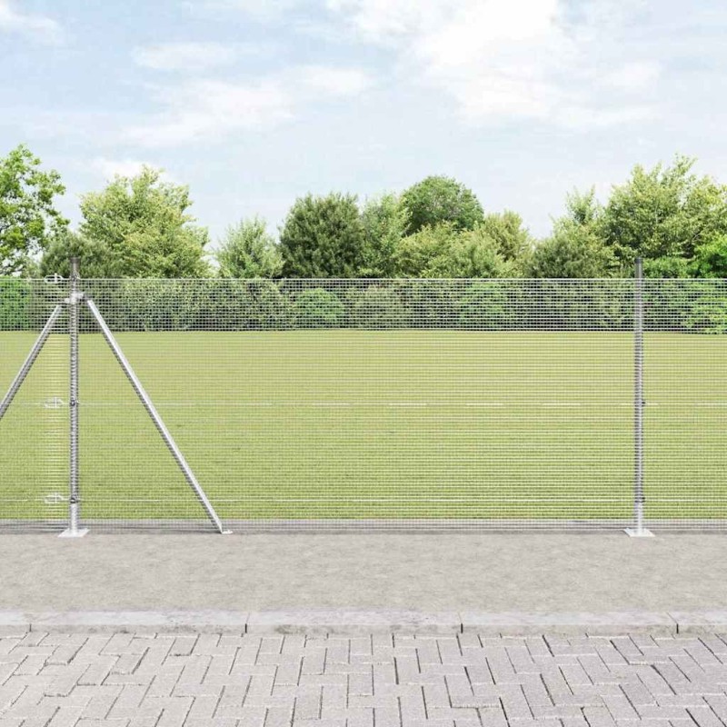 Clôture en fil soudé avec 13 poteaux flanqués 1x25 m en acier galvanisé 