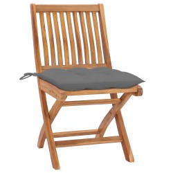 Chaises de jardin lot de 2 et coussins gris Bois de teck massif 