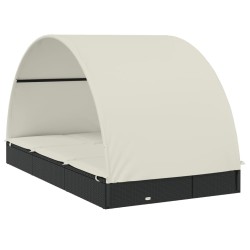 Transat 2 places avec toit rond noir 211x112x140 cm 