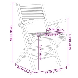 Chaises de jardin pliantes lot de 4 55x62x90cm bois massif teck 