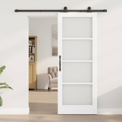 Porte Coulissante avec Set de Matériel 'ORKDAL'Bois Massif et Verre Blanc 