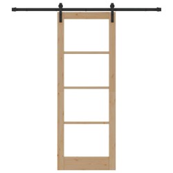 Porte Coulissante avec Kit de Quincaillerie 'ORKDAL'Bois Massif & Verre 