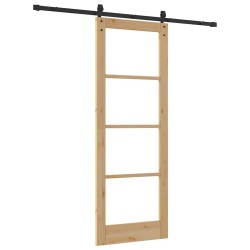 Porte Coulissante avec Kit de Quincaillerie 'ORKDAL'Bois Massif & Verre 