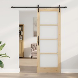 Porte Coulissante avec Ensemble de Quincaillerie 78x211 cm Bois Massif Pin 