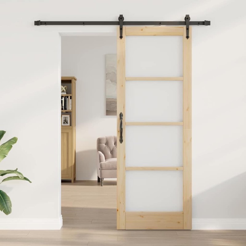 Porte Coulissante avec Ensemble de Quincaillerie 78x211 cm Bois Massif Pin 