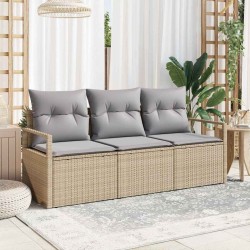 Set de canapé de jardin 3 pièces avec coussins beiges en rotin synthétique 