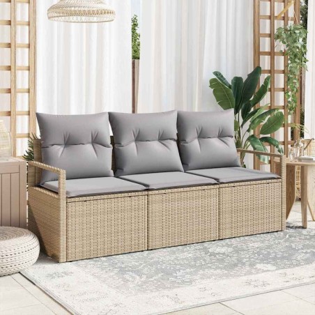 Set de canapé de jardin 3 pièces avec coussins beiges en rotin synthétique 