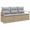 Set de canapé de jardin 3 pièces avec coussins beiges en rotin synthétique 