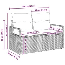 Set de canapé de jardin 3 pièces avec coussins beiges en rotin synthétique 
