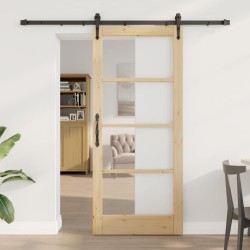 Porte coulissante avec kit de quincaillerie 86x198.5 cm en bois massif en pin 