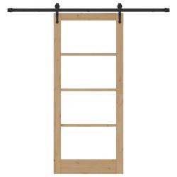 Porte coulissante avec kit de quincaillerie 86x198.5 cm en bois massif en pin 