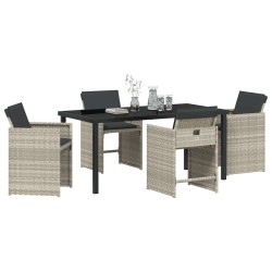 Ensemble de salle à manger de jardin 5 pièces avec coussins en poly rotin gris clair 
