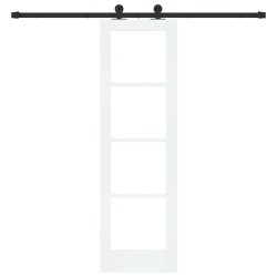Porte coulissante avec kit de matériel 'ORKDAL'en bois massif blanc et verre 