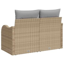 Canapé de jardin 2 places avec coussins Beige en poly rotin 