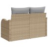 Canapé de jardin 2 places avec coussins Beige en poly rotin 
