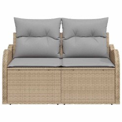 Canapé de jardin 2 places avec coussins Beige en poly rotin 