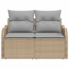 Canapé de jardin 2 places avec coussins Beige en poly rotin 