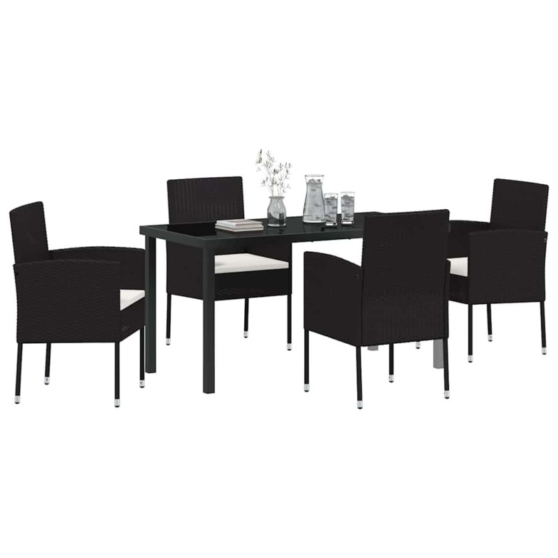 Ensemble de salle à manger de jardin de 5 pièces avec coussins Noir Rattan Poly 